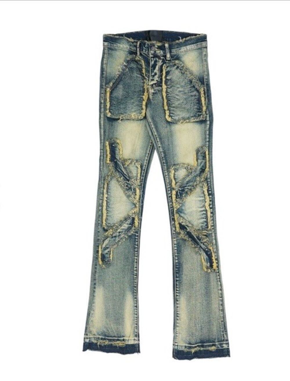 Valabasas Mens Distressed Stacked Jeans Blue Slim Fit Multi Pocket Size 29 X 37